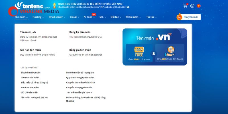 nhà cung cấp tên miền Tenten.vn